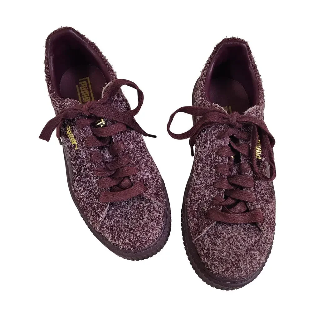 Puma Platform Shoes Womens Size 8 Purple Fuzzy Leather Low Top Sneakers